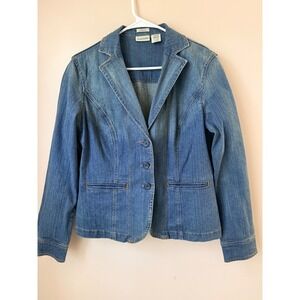 90s St Johns Bay Denim Blazer Jacket Blue Jean Women  Retro Classic Preppy‎